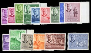 Mauritius #235-249 Cat$80.50, 1950 George VI, complete set, never hinged