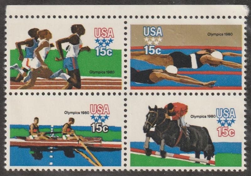 USA Stamps, Scott# 1791-1794,  block of four, Olympics, running, swimming,