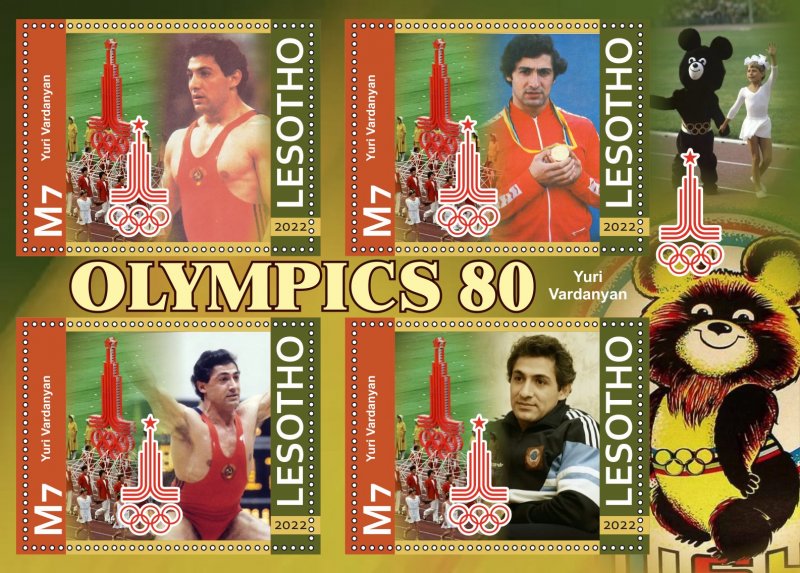 Stamps.  Olympic Games 1980 in Moscow Lesotho 2 sheet perforated 2022 year