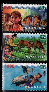 Indonesia Scott 1946-1948 Children, Environmental care stamp set