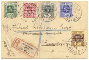 Togo 1918, British Occupation, Station Palime, R-cover to France, forwarded