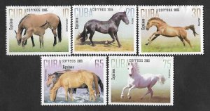 SE)2005 CUBA COMPLETE SERIES FAUNA OF CUBA, EQUINE HORSES, 5 MNH STAMPS