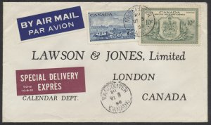 1952 Airmail Special Delivery Vancouver BC to London ONT #E11 + #313