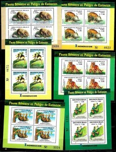 #1729 HONDURAS 2004 FAUNA WILDLIFE IN DANGER,SET OF 6 MS YV 1181-6 MNH