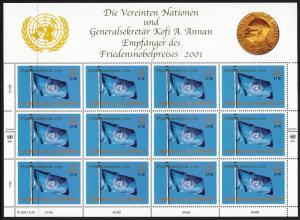 United Nations Vienna 2001 MNH Scott #301 Sheet of 12 UN Flag Nobel Peace Prize