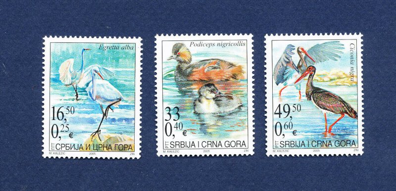 SERBIA - Scott 273a, b, & c  - FVF MNH  - Birds - 2005