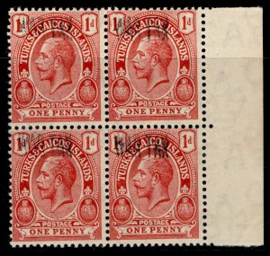 TURKS & CAICOS ISLANDS GV SG143i, 1d BLOCK x 4 OPT DOUBLE, NH MINT. Cat £192+