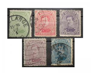 BELGIUM STAMP 1915 - 20. SCOTT # 111 - 115. USED.