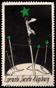 Vintage Germany Poster Stamp Esperanto Society Augsburg