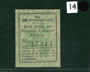 GB Scotland NB&E&GR RAILWAY One Newspaper Stamp Overprint Mint MNG WHB14