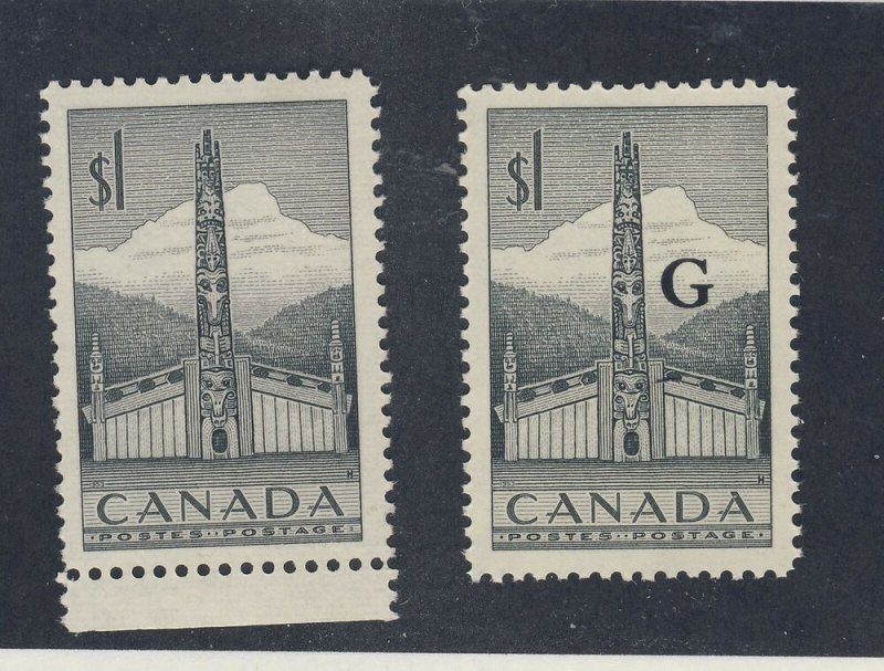2x Canada MNH stamps #321-$1.00 Totem & #O32-$1.00 Totem G  Guide Value = $26.00