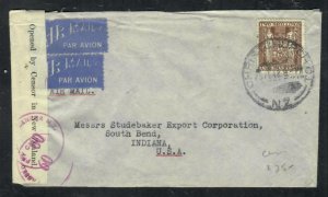 NEW ZEALAND POSTAL HISTORY 2/6 ARMS CENSOR A/M COVER TO INDIA  PP0716H