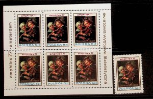 POLAND Sc 2219+2219a NH 1V+MINISHEET OF 1977 - ART - (CS25)