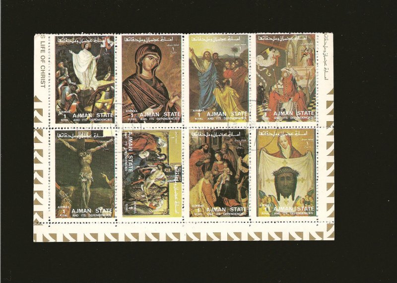 Ajman Sheet of 8 Christian Art 1972 CTO PLEASE READ NOTE