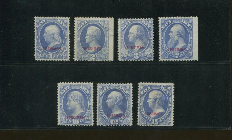 1875 US Navy Department Specimen Stamps #O35SD-O42SD Mint No Gum Set 