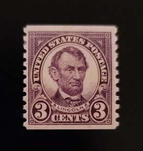1924 3c Abraham Lincoln, Coil, Violet Scott 600 Mint F/VF LH