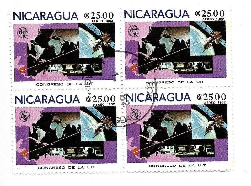 NICARAGUA 1982 UIT ITU CONGRESS SATELLITE MAPS SPACE 1 VALUE IN BLOCK USED