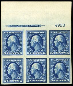 347, Mint XF NH 5¢ Top Plate Block of Six * Stuart Katz