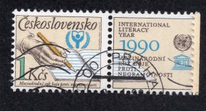 Czechoslovakia 1990 1k Literacy Year, Scott 2770 used with label, value = 75c