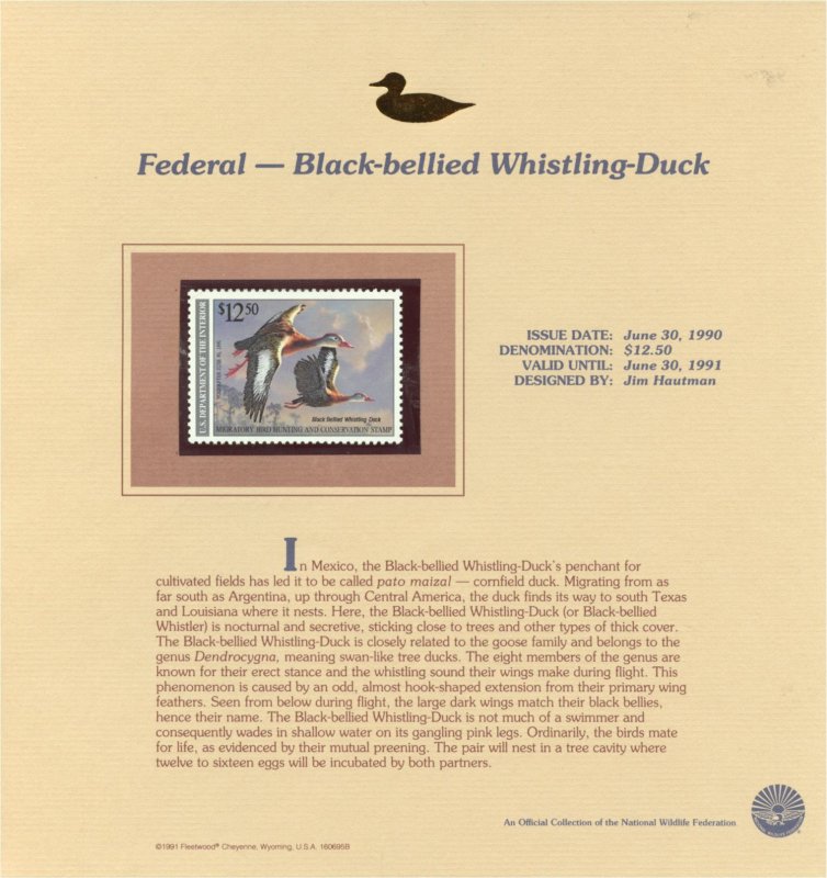 United States 1990 Federal and State Duck Stamps on Fleetwood Presentation Cards