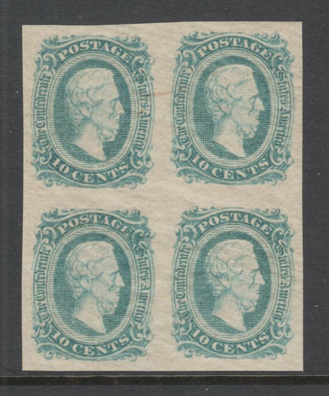 Confederate States Sc 11d, MNH. 1863-64 10c green Jefferson Davis, block of 4,VF