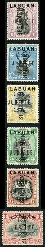 LABUAN SG83s/8s 1896 Jubilee set of 6 type 16 opt SPECIMEN