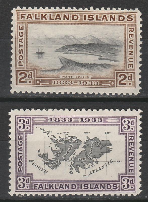 FALKLAND ISLANDS 1933 CENTENARY 2D AND 3D 