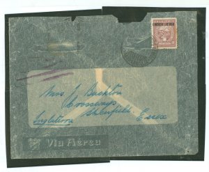 Colombia C84 Air cover to Englad, 1932, Zeppelin rough edge at top. Imprint on envelope paper adhesion near on back