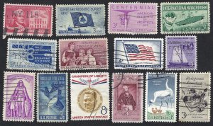 United States #1086-1099 1957 commemoratives. 14 stamps total. Used.