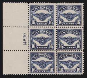 US C5 16c Airmail Mint LS Plate #14830 Block of 6 VF OG NH SCV $2,150