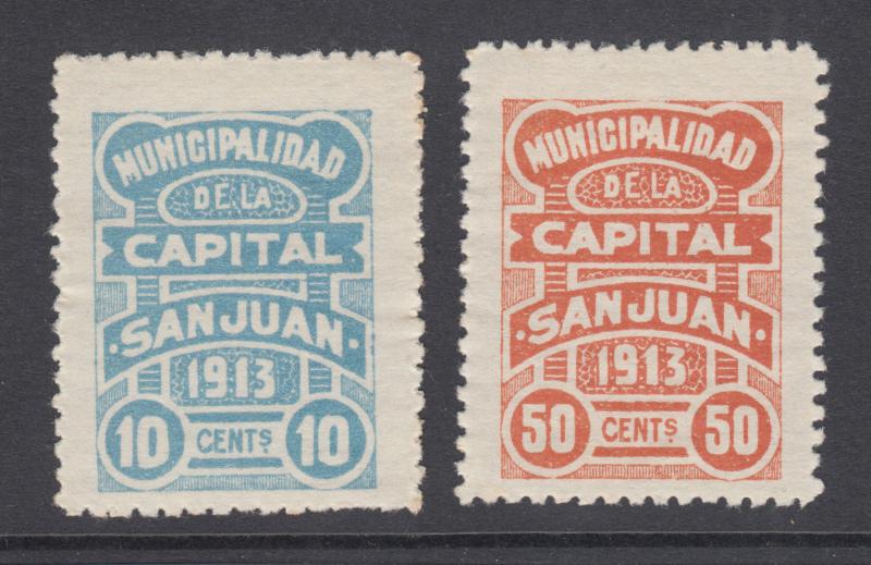 Argentina, San Juan, 1913 10c & 50c Municipal Tax Fiscals, fresh & VF