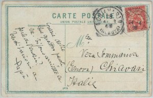 75542  - FRENCH LEVANTE - POSTAL HISTORY -  POSTCARD to ITALY  1908