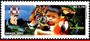 2852 BRAZIL 2002 SIVAM, AMAZON VIGILANCE, PARROT, BIRDS, AVIATION, MI# 3262, MNH