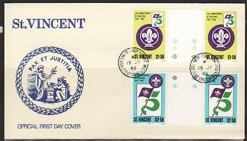 St. Vincent, Scott cat. 650-651. Scouting Gutter Pairs. First day cover. ^.