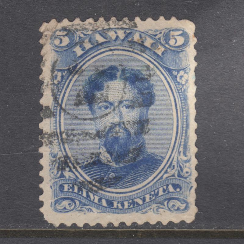 Hawaii Sc 32 used. 1866 5c blue King Kamehameha V, well centered, sound.