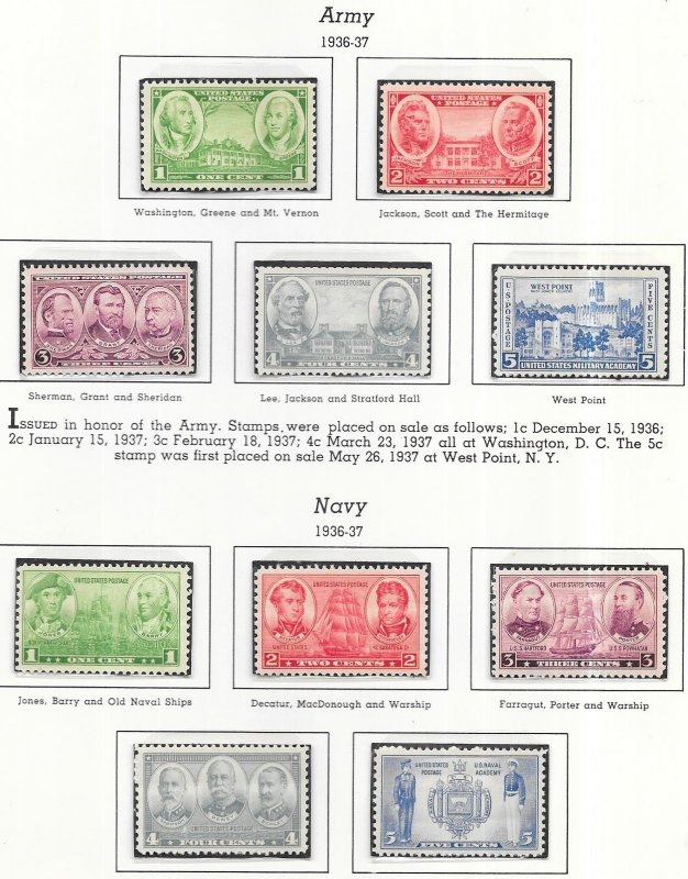 US #785-794 Army - Navy Issue   (MNH) CV $4.70