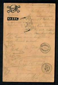 CF49 Germany to NY Canada 1894 Postal card Skull & Bones Indian Head Paid H all