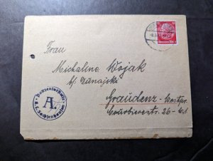 1941 Germany Concentration Camp Folded Postcard Cover Oranienburg to Prussia