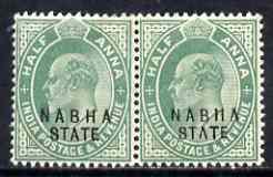 Indian States - Nabha 1903-09 KE7 1/2a green horiz pair, ...