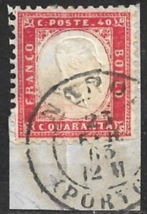 ITALY 1862 40c Red Victor Emmanuel II Sc 20 Used on Piece NAPOLI XPORTO Pmk