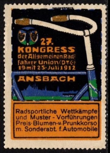 1912 German Poster Stamp 27th Congress of the General Bicycle Union (DTC)