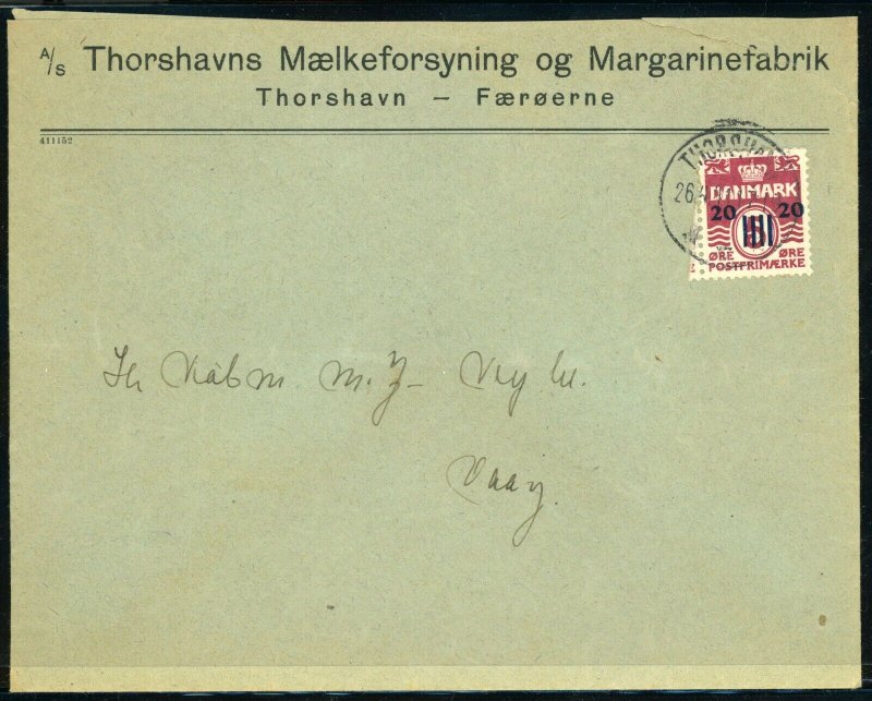 FAROE ISLANDS #3 Tórshavn to Vágur Cover 1941 Kingdom of Denmark