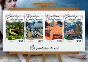 Central Africa - 2017 Nude Paintings - 4 Stamp Sheet - CA17207a