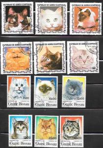 Topical Stamps - Cats.  Guinea Equatorial, Guinea Bissau