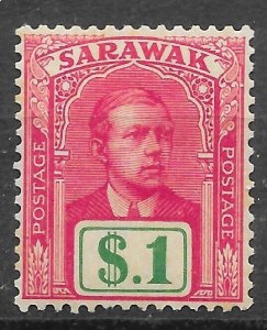 SARAWAK SG61 1918 $1 BRIGHT ROSE & GREEN MTD MINT