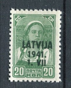 LATVIA GERMAN OCCUPATION; 1941 early Optd. issue fine used Mint hinged 20k.