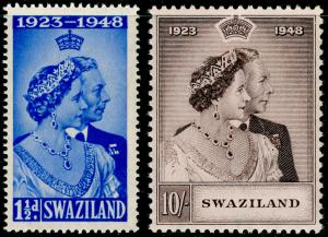 SWAZILAND SG46-47, ROYAL SILVER WEDDING set, NH MINT. Cat £40.