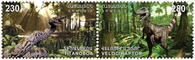 Armenia 2021 MNH** Mi 1198-9 Fauna Ancient snake Titanoboa Velociraptor dinosaur