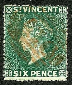 St Vincent SG19b 6d Deep Blue-green Wmk Star S/ways Cat 50 pounds