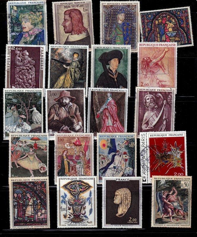 France Collection  - Art Group of 41 Stamps Painting - Used -  2 Scans